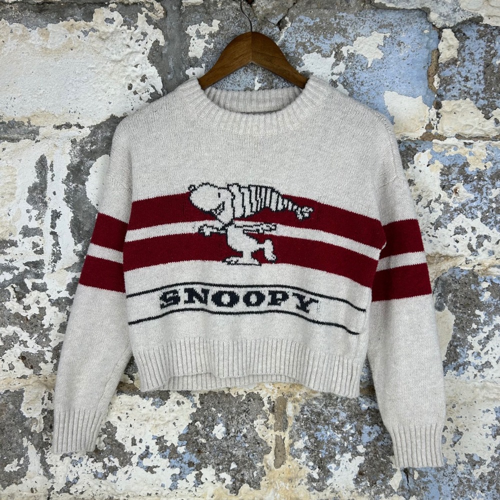 American Eagle x Peanuts Snoopy Cropped Sweater Oatmeal Women XS